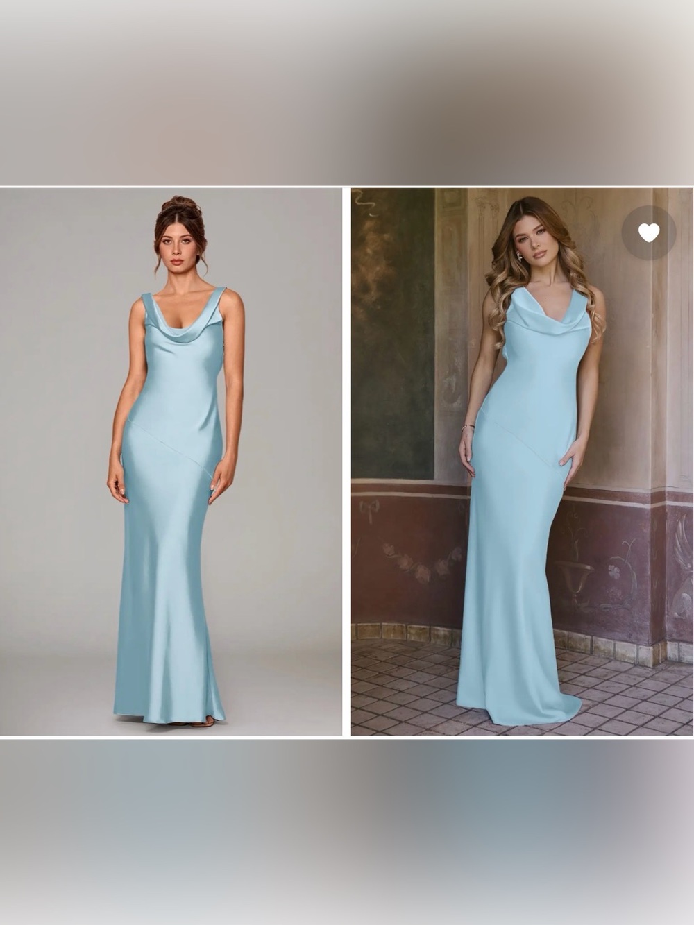 Azazie Light Blue Cowl Neck Satin Maxi Dress